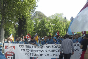 Trabajadores valencianos de contratas y subcontratas de Movistar-Telefónica han participado en la manifestación estatal celebrada en Madrid