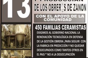 Renovación tecnológica para los obreros y obreras Zanon y 450 familias y en defensa de las gestiones obreras