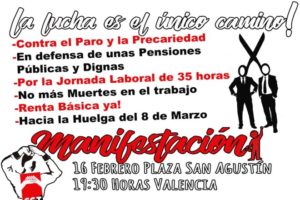 CGT se manifestará esta tarde en València para hacer visible la lucha como único camino en defensa de los derechos de la clase trabajadora