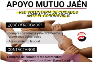 CGT Jaén lanza la red voluntaria de cuidados ante la crisis causada por el coronavirus, “Apoyo Mutuo Jaén”