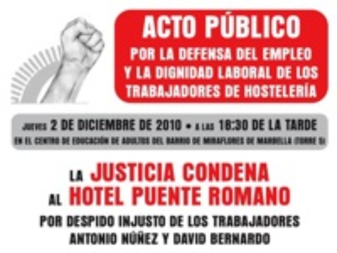 2 diciembre, Marbella : «Por la dignidad laboral de lxs trabajadorxs de Hostelería»