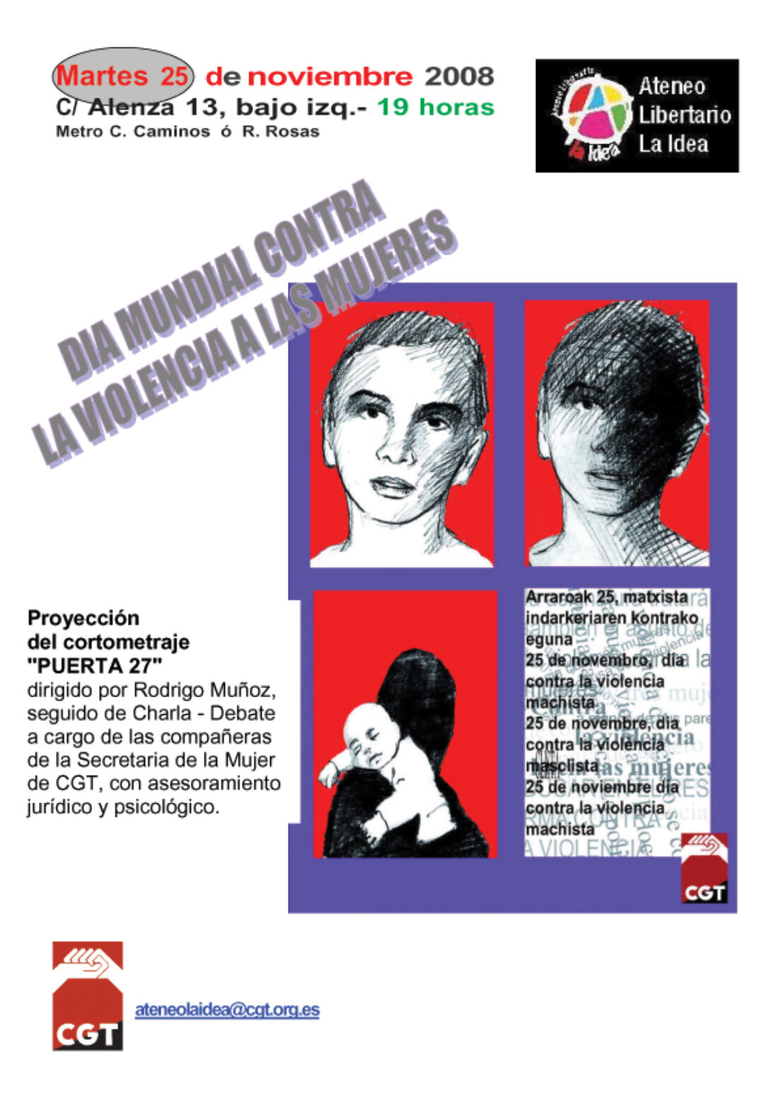 Ateneo Libertario «La Idea» CGT-Madrid : 25 de noviembre, Día Mundial contra la violencia a las mujeres