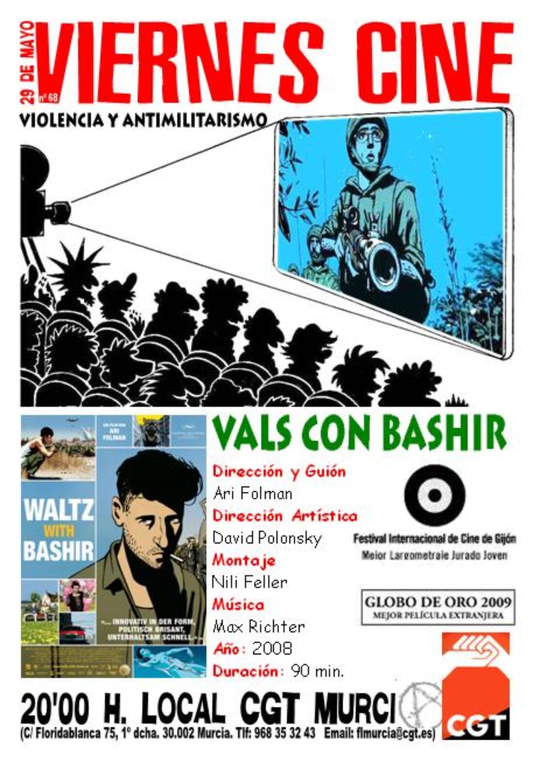 VIERNES CINE. El 29 de mayo VALS CON BASHIR a las 20’00 h. en el local de CGT en Murcia