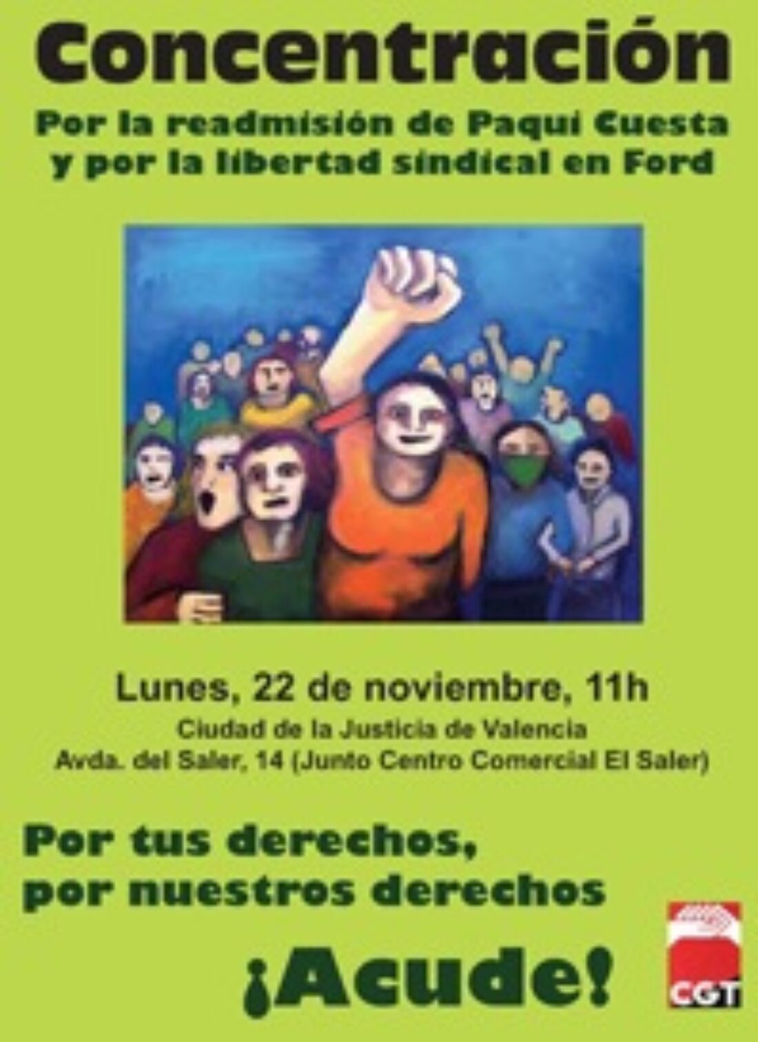 22-nov, Valencia : Concentración por la readmisión de Paqui Cuesta y por la libertad sindical en Ford