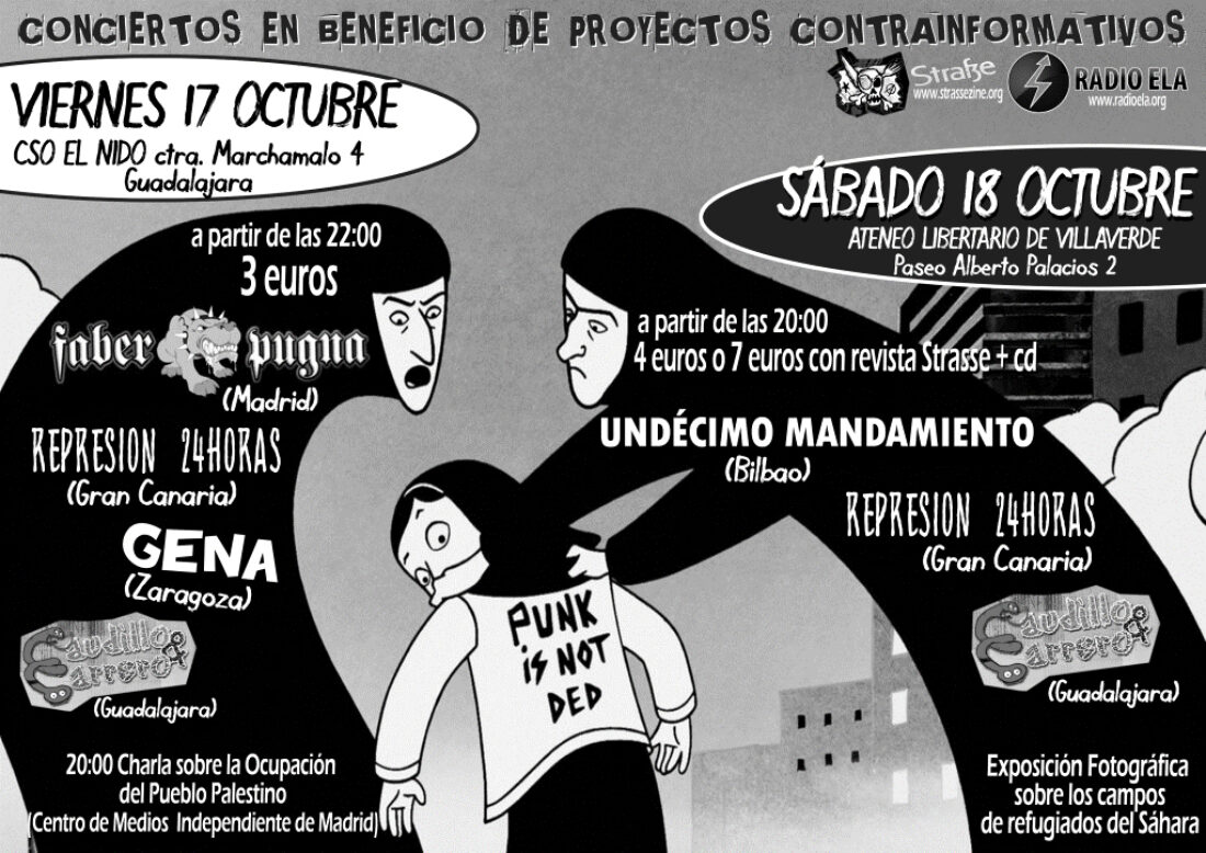 17 y 18 de octubre, en Guadalajara y Madrid : conciertos en beneficio de proyectos contrainformativos