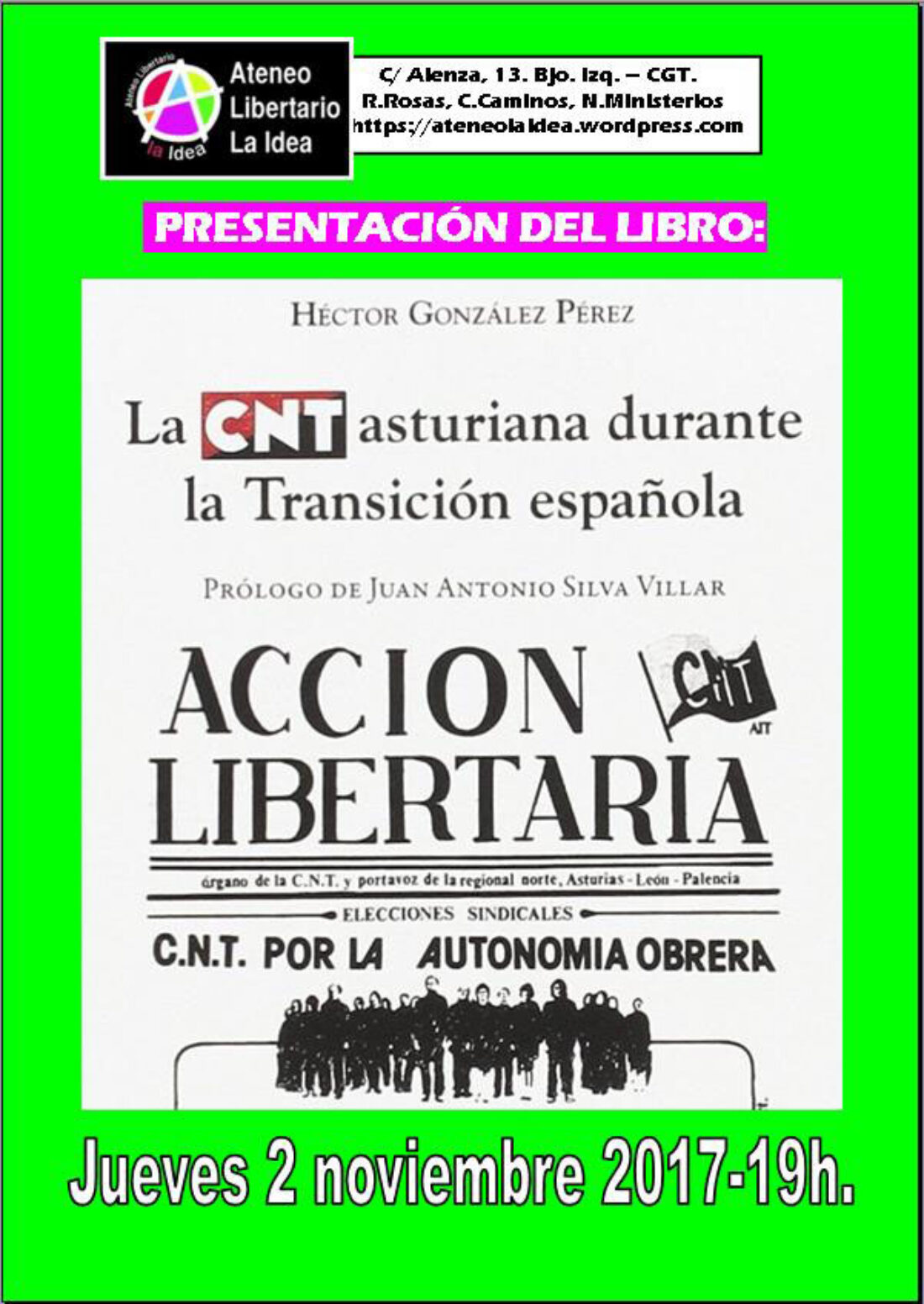 Presentación del libro «La CNT asturiana durante la Transición española» en el Ateneo Libertario La Idea