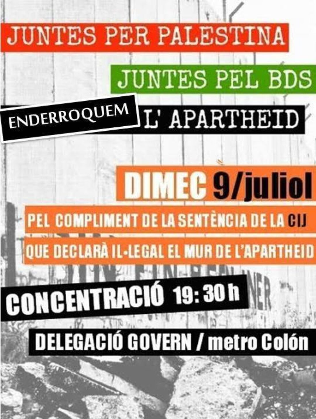 9-J Valencia: Concentración Juntas por Palestina, juntas por el BDS. Derribemos el apartheid