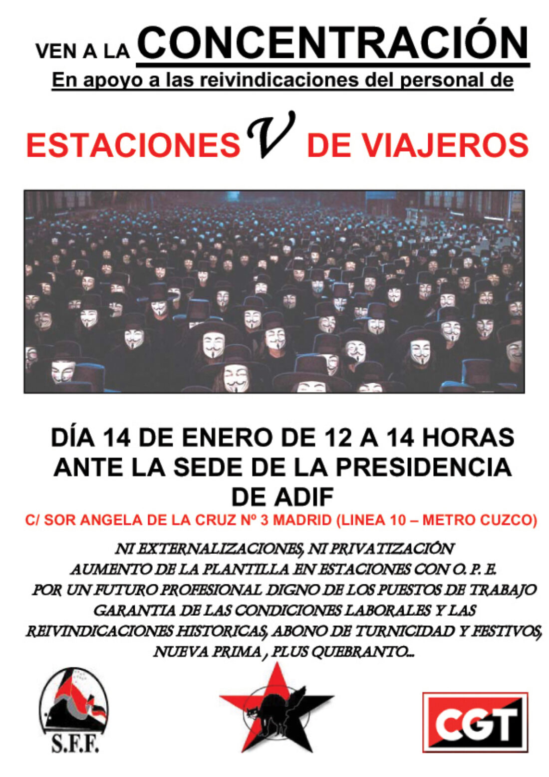 Madrid, 14 de enero : concentración de CGT en apoyo a las reivindicaciones del personal de Estaciones de Viajeros