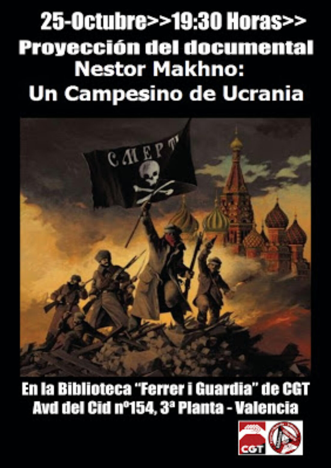Proyección del Documental «Nestor Makhno un Campesino de Ucrania», en la biblioteca de CGT-Valencia