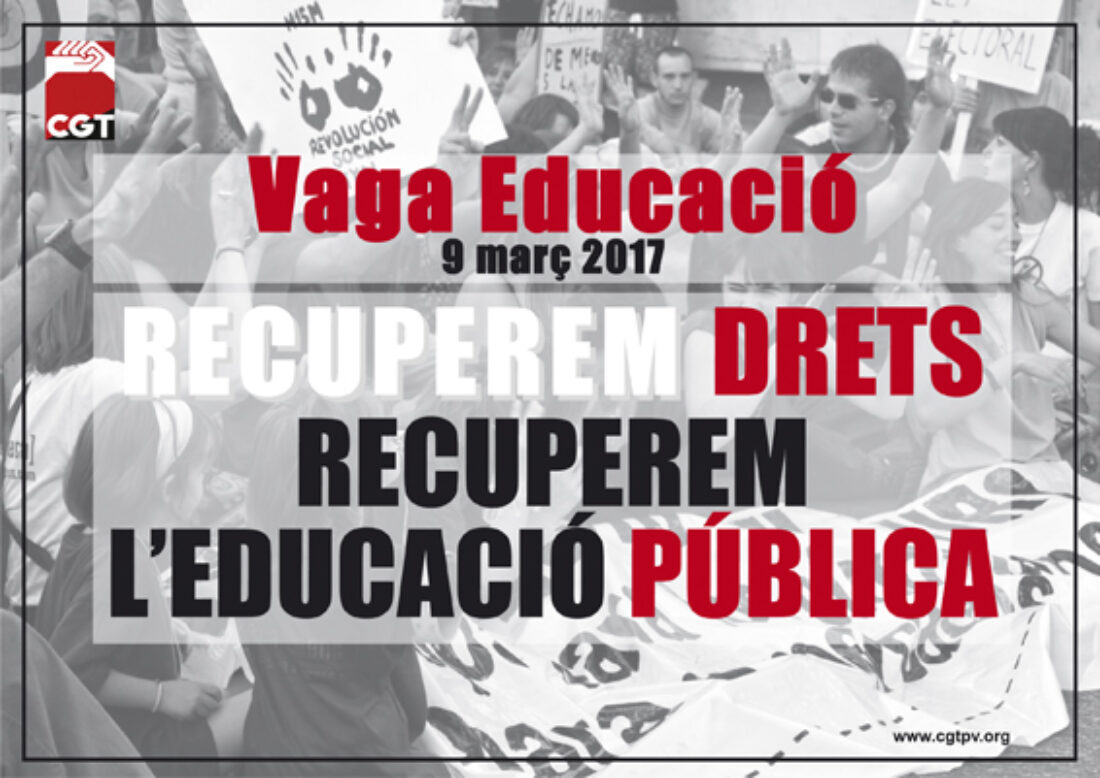 CGT-PV llamamiento a secundar la Huelga del Sector Educativo el 9 de marzo