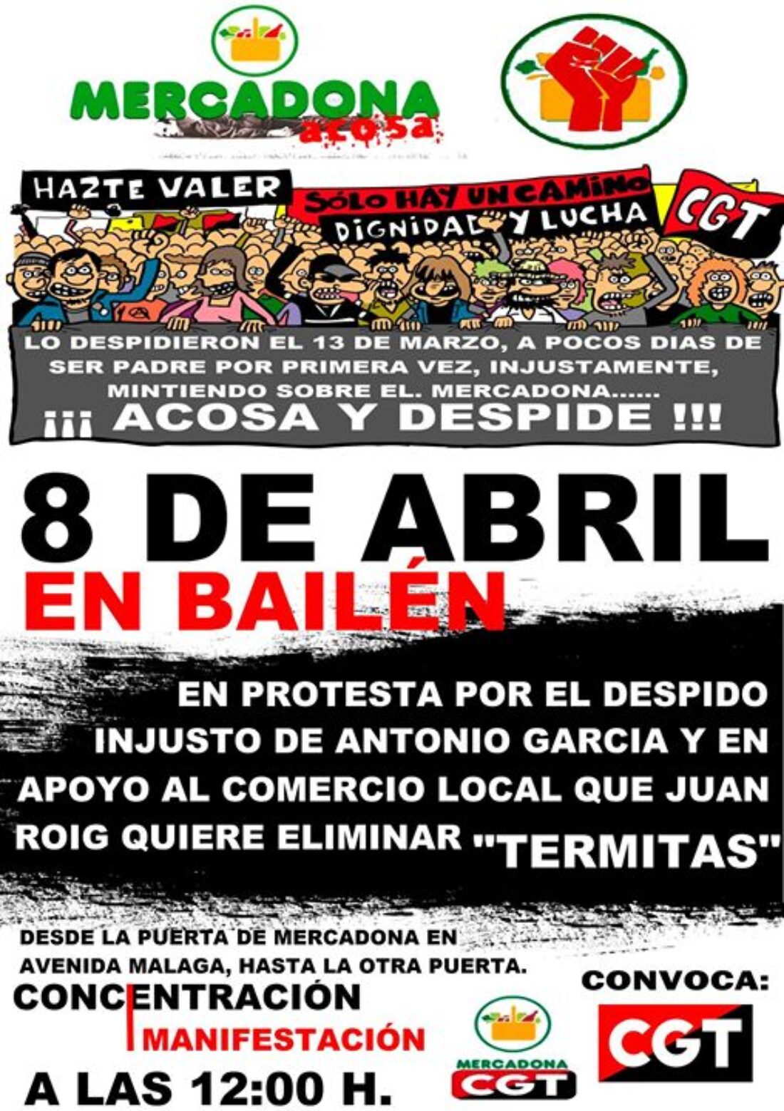 Mercadona acosa y despide: Concentración-Manifestación el 8 de abril en Bailén