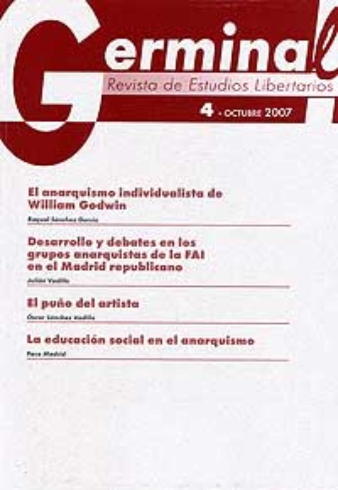 Germinal. Revista de Estudios Libertarios. Presentación del nuevo numero, el 5º