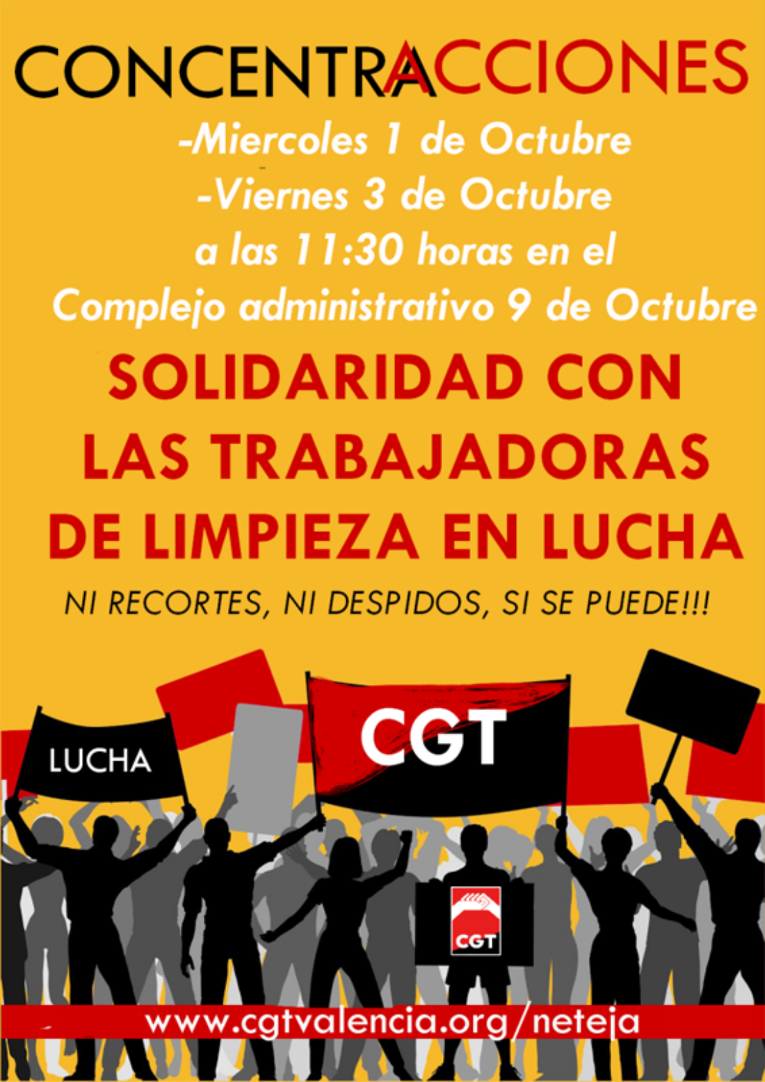 Concentraciones de las trabajadoras de limpieza en Valencia para los próximos 1 y 3 de octubre