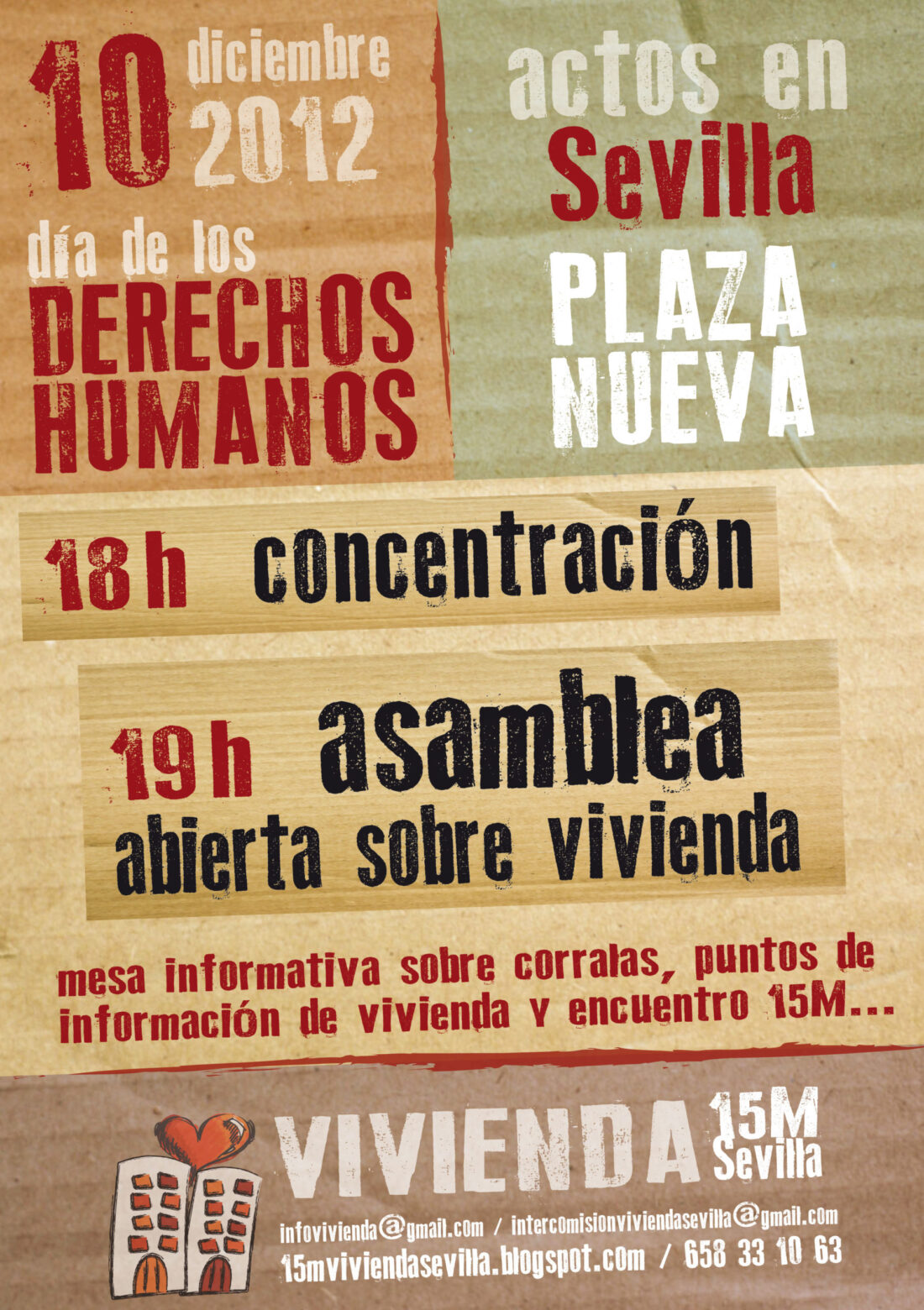 15M Vivienda Sevilla convoca actividades en Plaza Nueva con motivo del Día de los Derechos Humanos