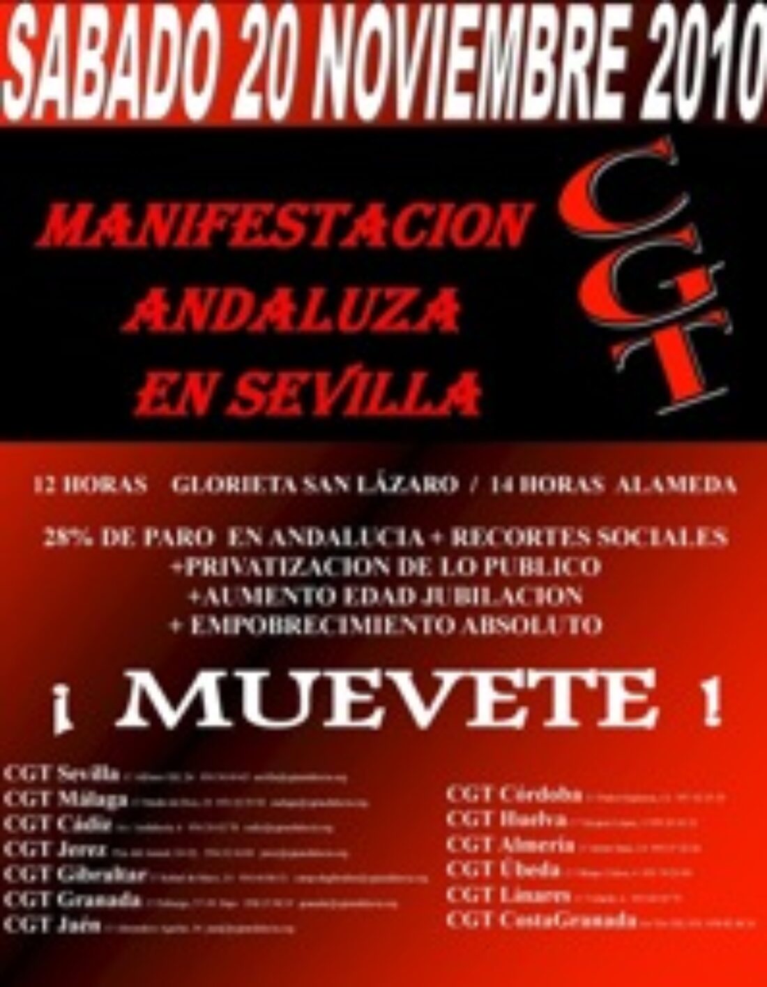 20 nov, Sevilla : Manifestación Andaluza de CGT contra los recortes, el paro y la precariedad