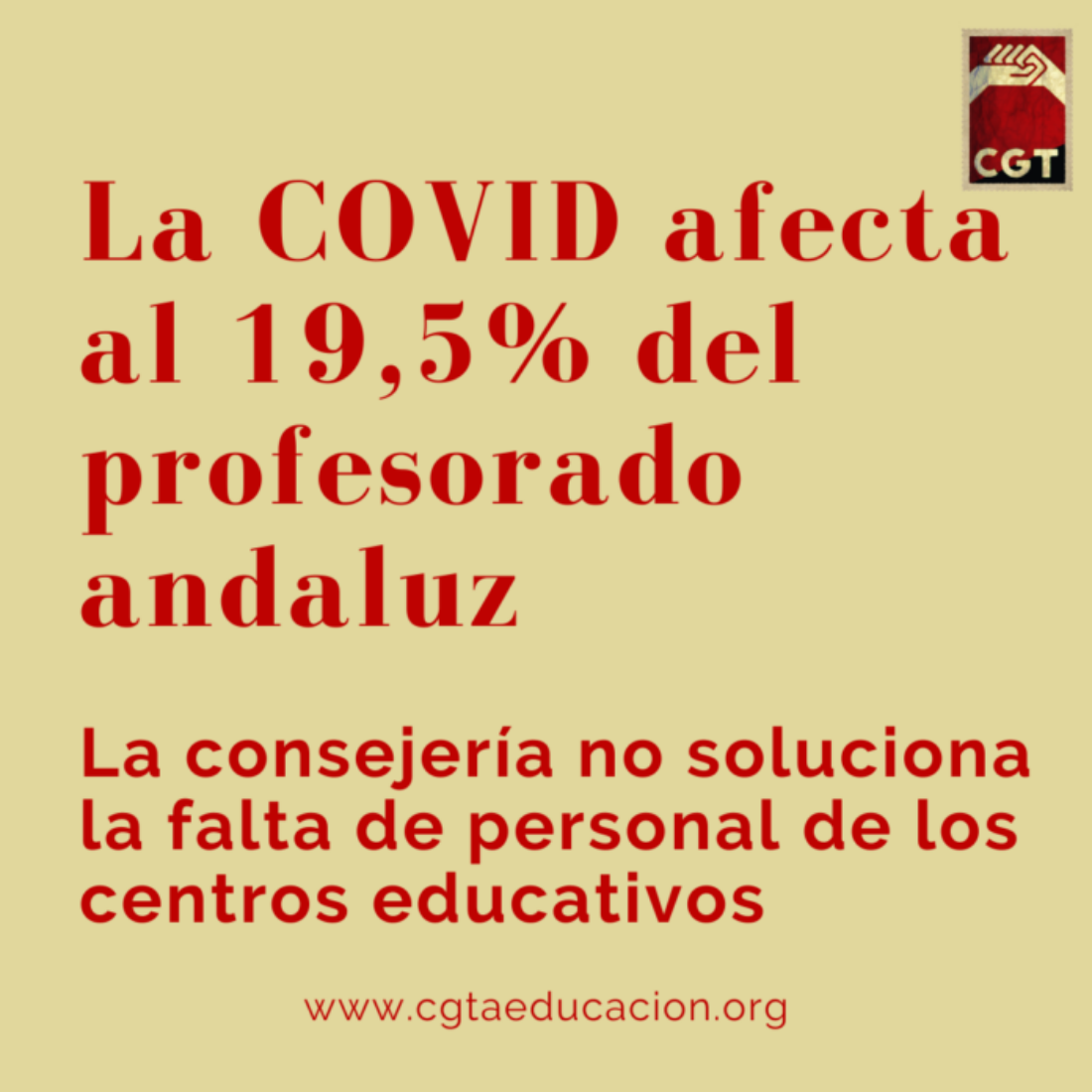 La COVID afecta al 19,5% del profesorado andaluz