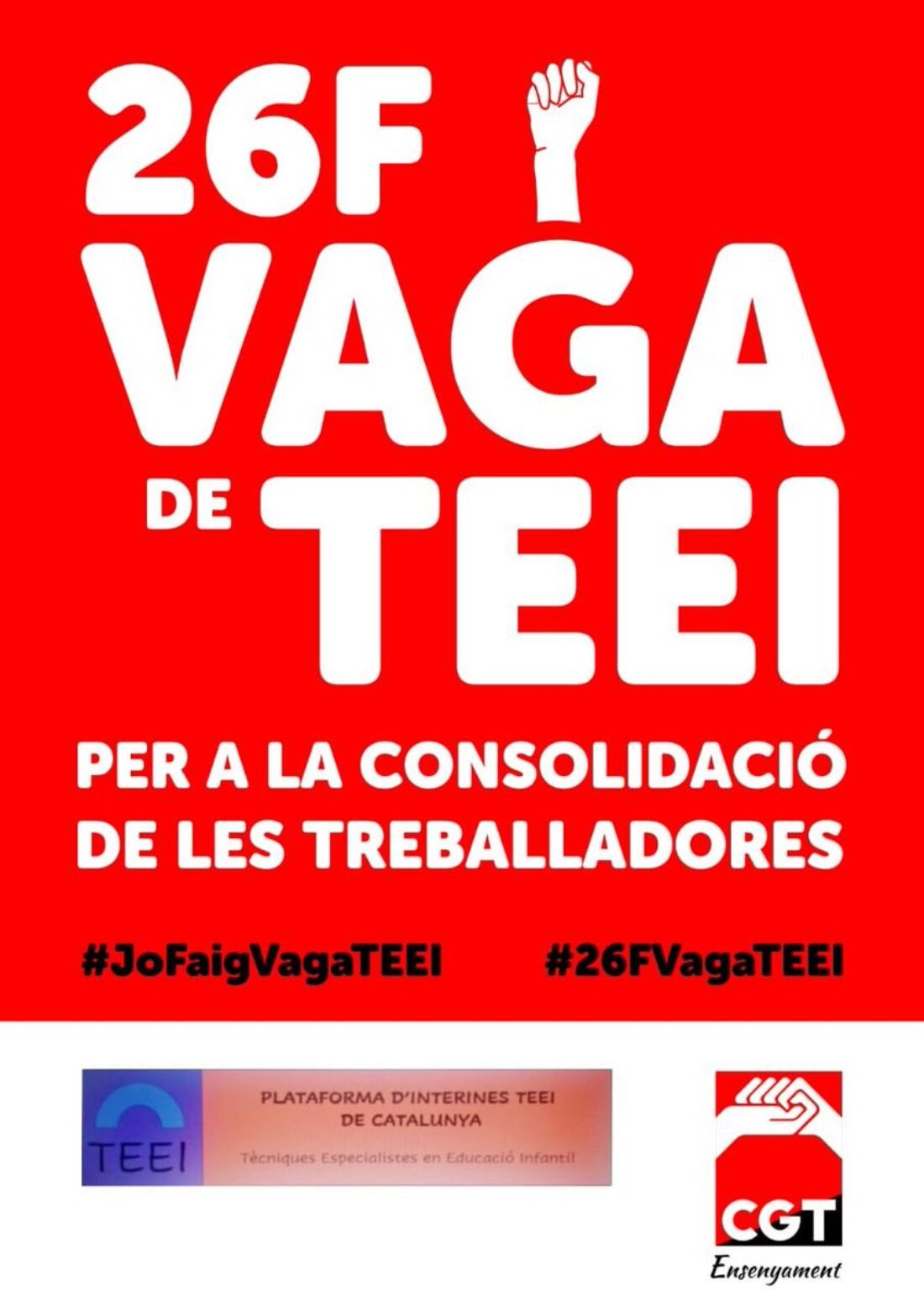 El sindicato CGT Ensenyament junto con la Plataforma d´Interines TEEI convocan la primera huelga TEEI para el viernes 26 de febrero