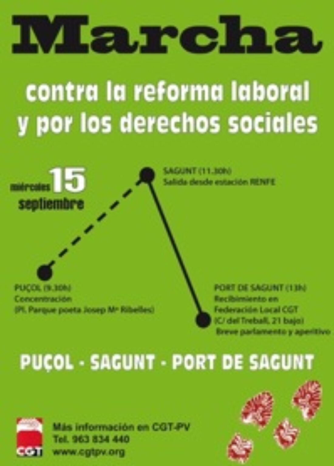 15 septiembre : Marcha CGT de de Puzol a Puerto de Sagunto contra la reforma laboral y por los derechos sociales