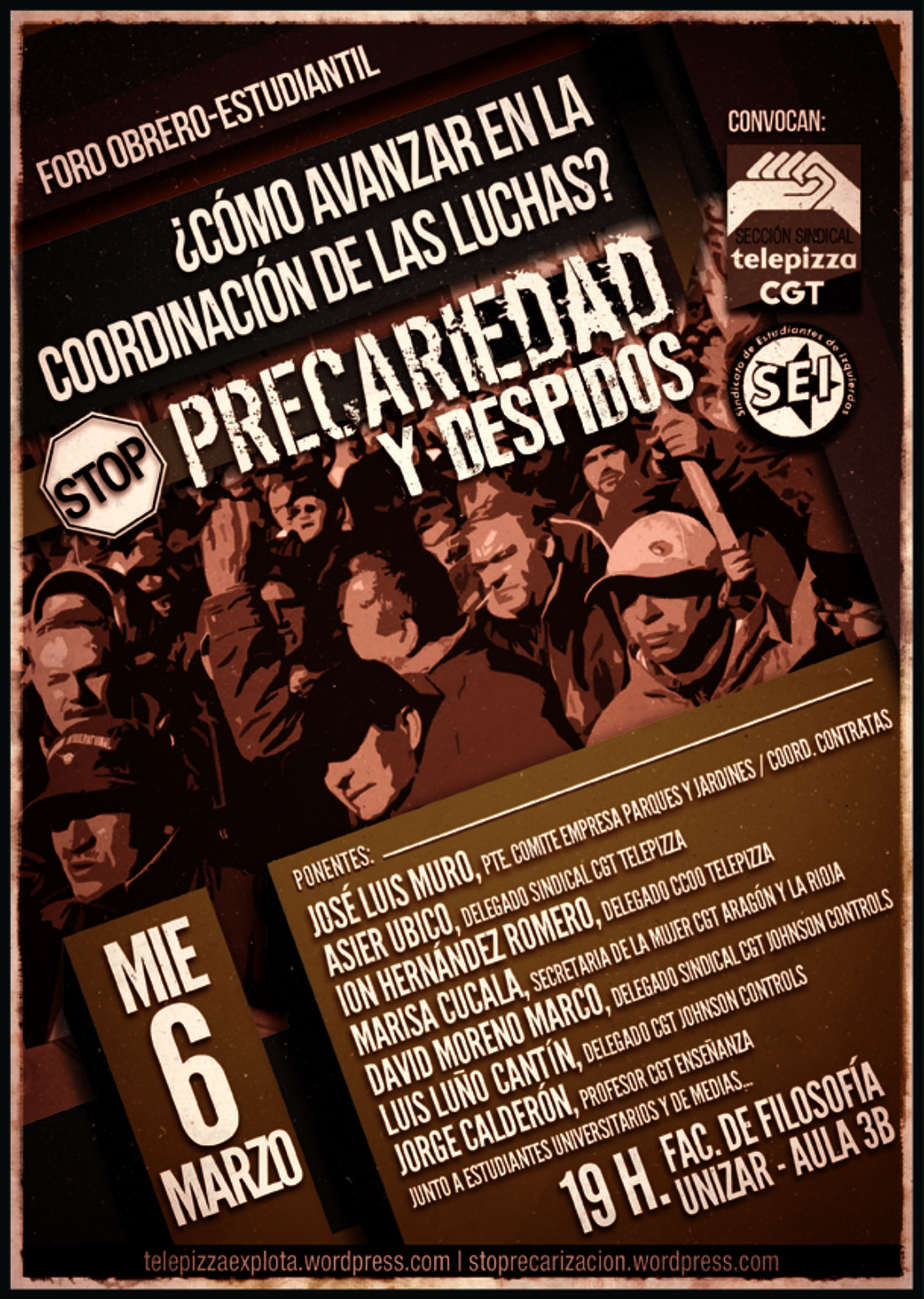 El Foro Obrero-Estudiantil tendrá lugar en Zaragoza el próximo 6 de marzo
