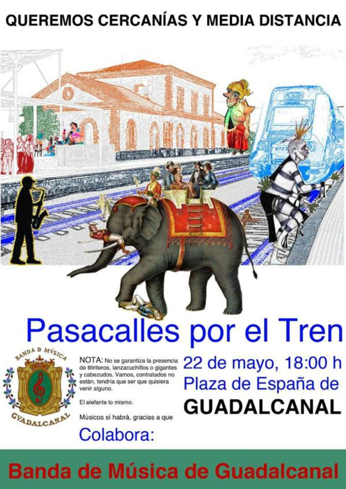 Pasacalles en Guadalcanal (Sevilla) exigiendo servicio público ferroviario para el pueblo y toda la Sierra Norte de Sevilla tanto con el resto de Andalucía como con Extremadura