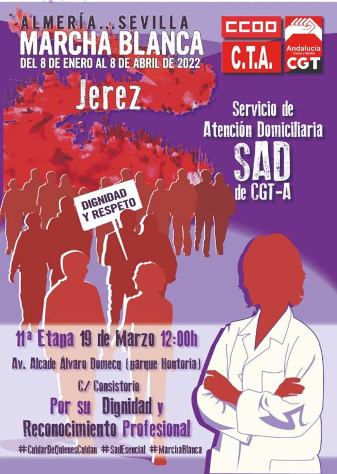 La Marcha Blanca andaluza del Servicio de Atención Domiciliaria (SAD) recorrerá Jerez de la Frontera el próximo sábado