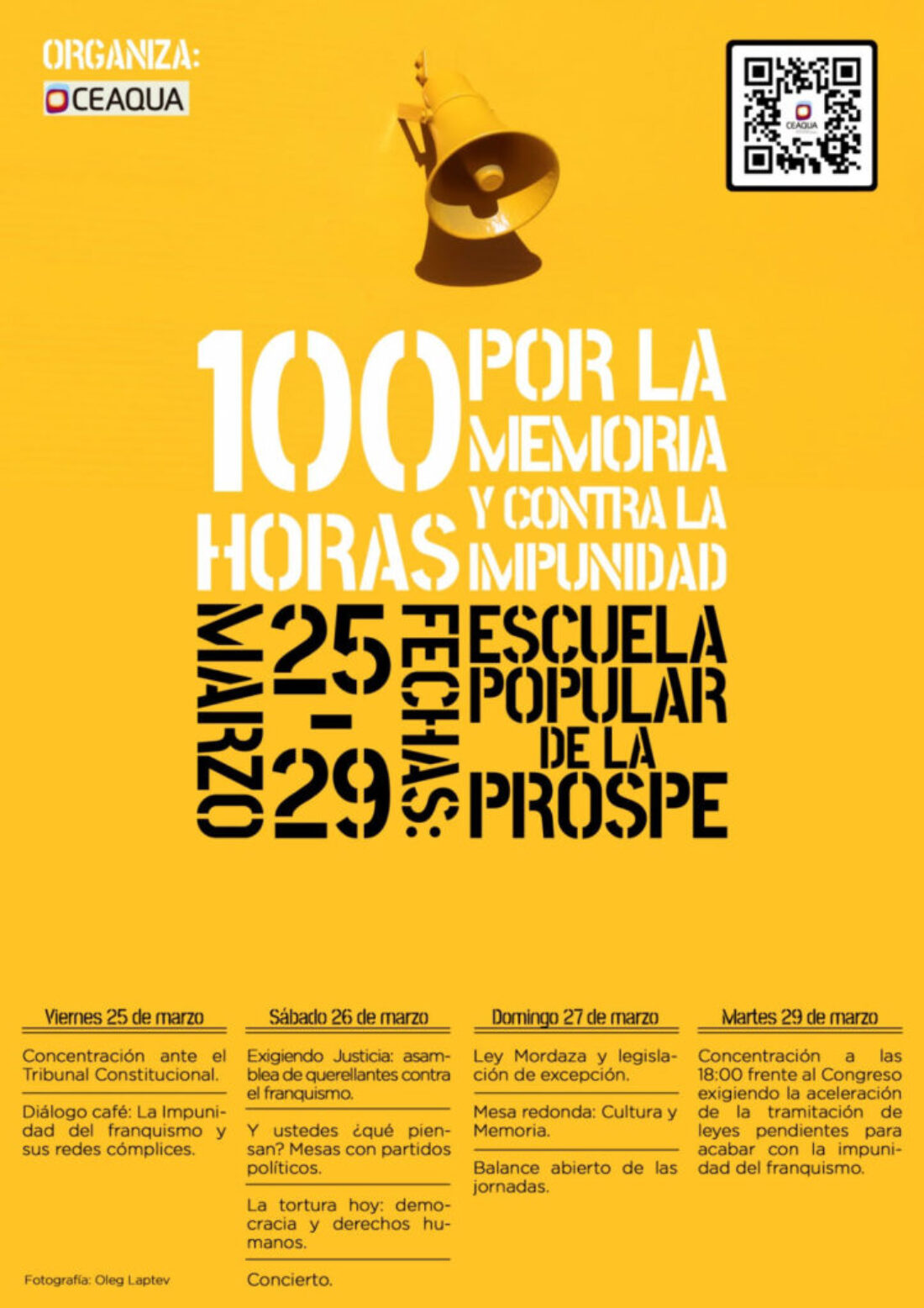 Programa de las 100 horas por la Memoria y contra la impunidad que se celebran desde el 25 al 29 de marzo en Madrid