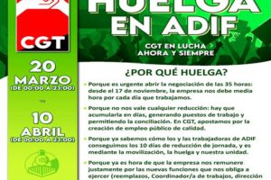 Andalucía afectada por la Huelga en ADIF, dará comienzo a las 0h del lunes 20 de marzo