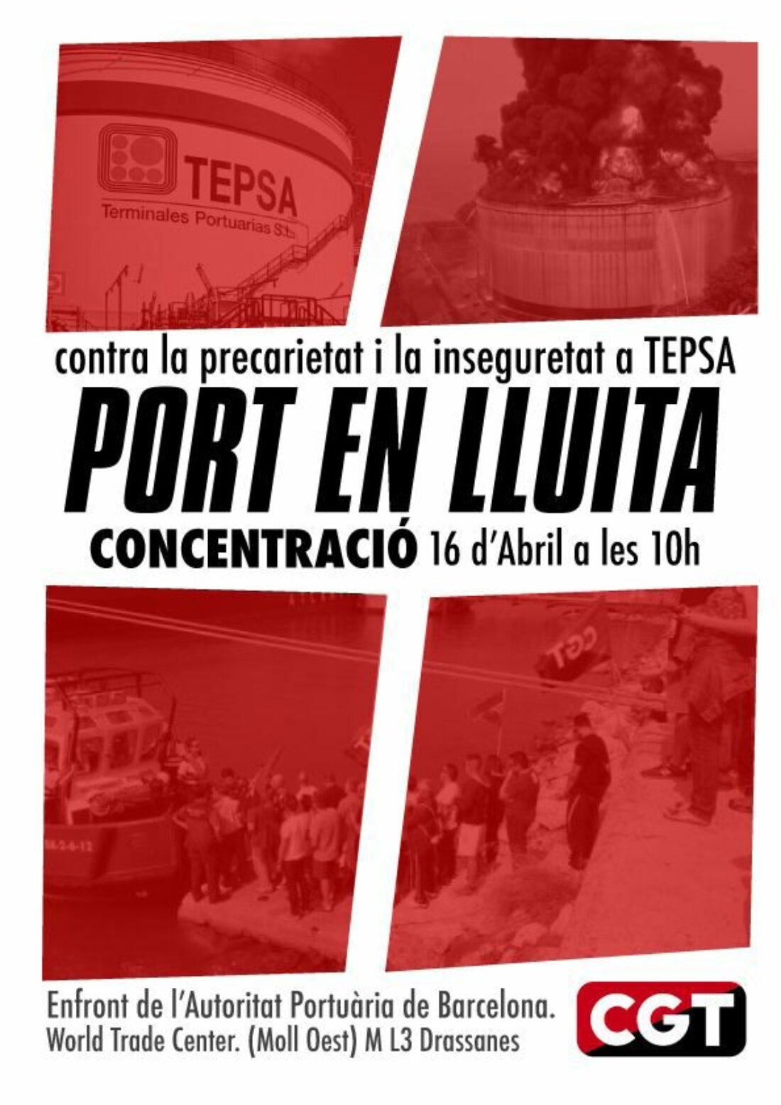 CGT Tepsa convoca acciones sindicales para el 16 de abril contra la inseguridad laboral y la represión sindical en el Puerto de Barcelona