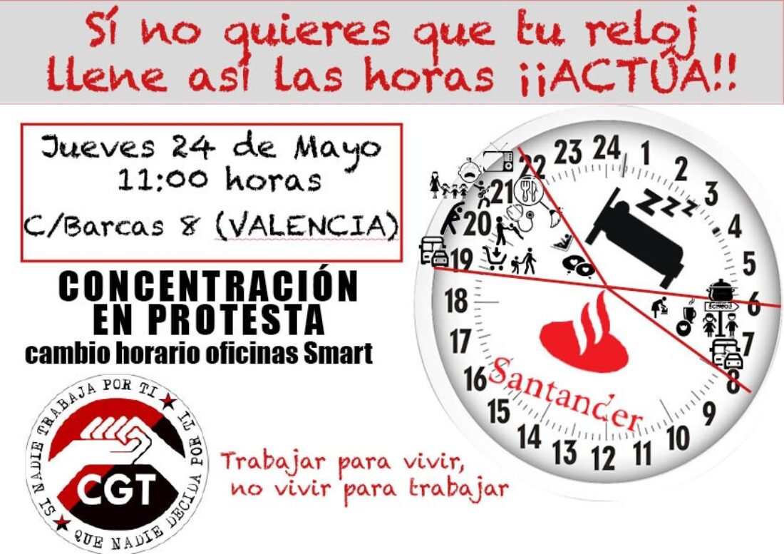 24-m València: Concentración ante el Banco Santander en protesta por el cambio de horario oficinas Smart