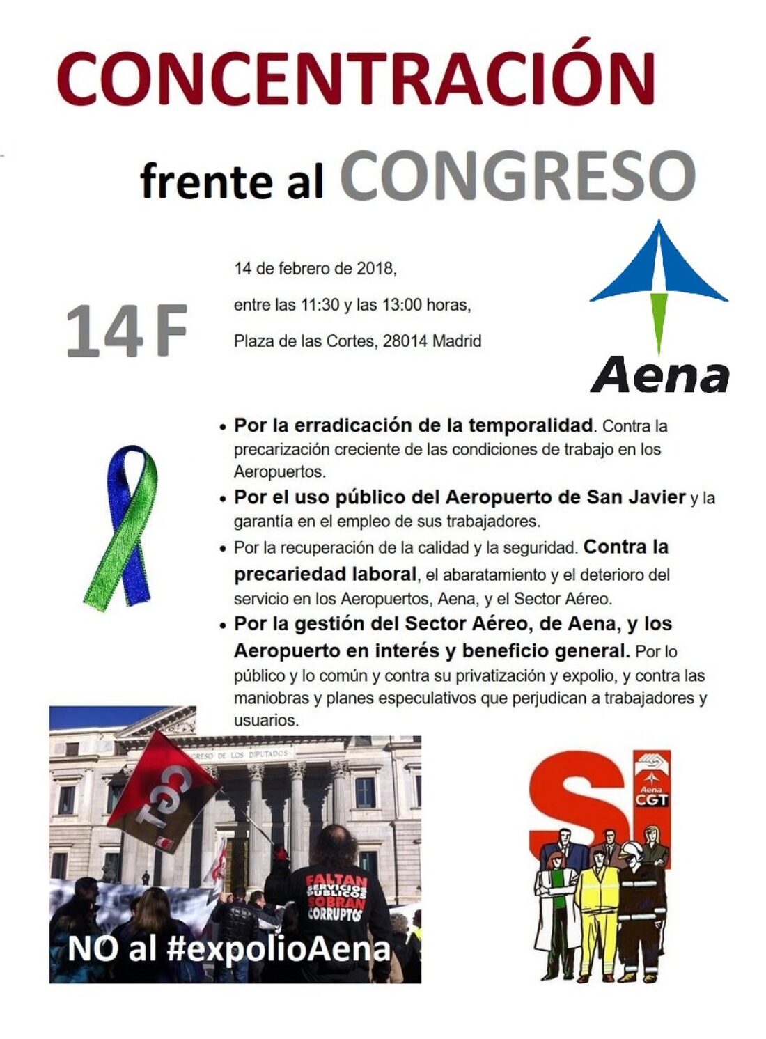 Las trabajadoras y trabajadores de Aena se concentraran frente al Congreso el miercoles 14 de febrero