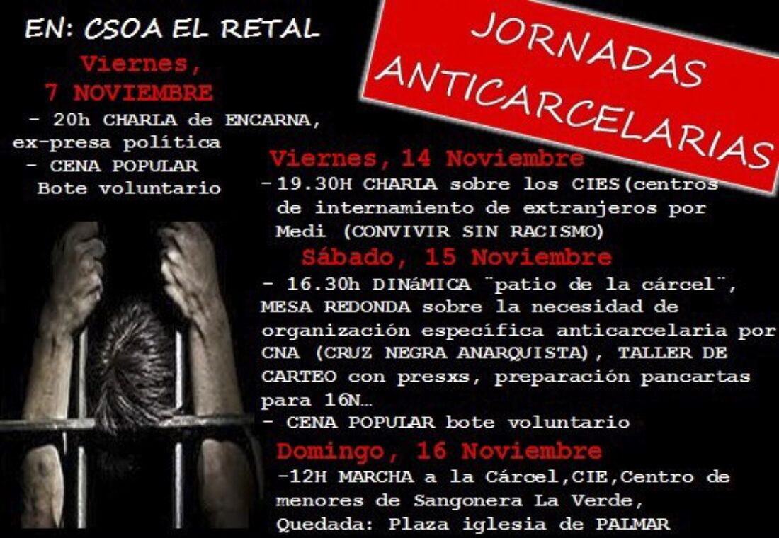 Jornadas AntiCarcelarias, del 7 al 16 de noviembre en Murcia
