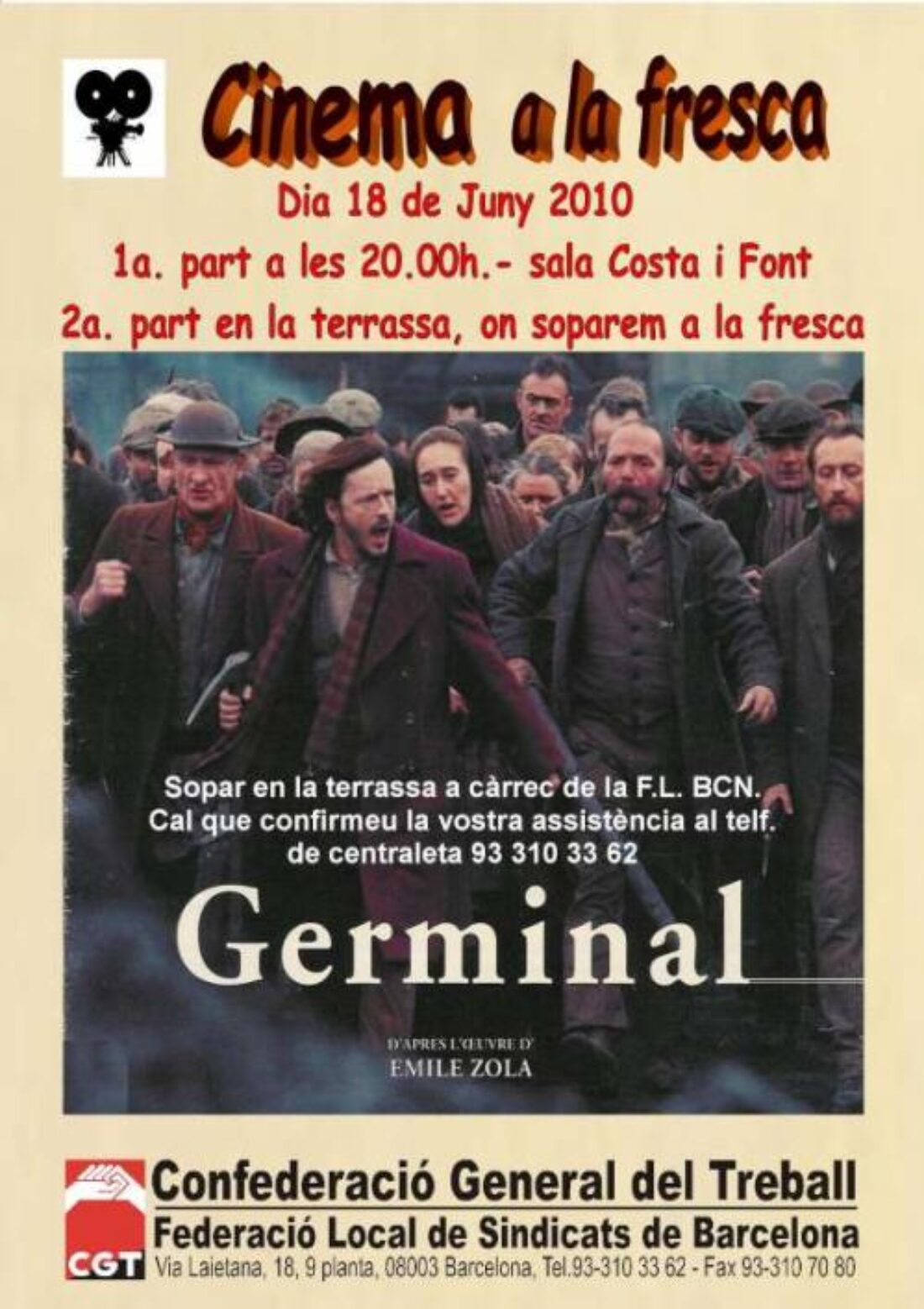 18 junio, Barcelona : Cinema a la fresca «Germinal»