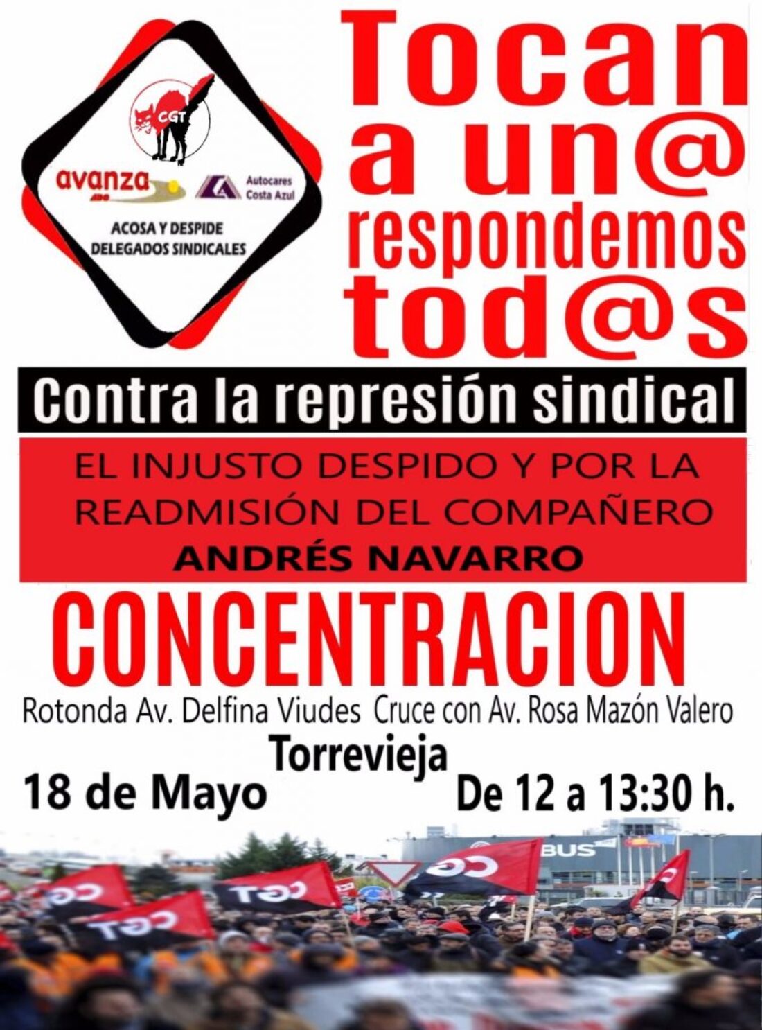 18-m Torrevieja: Concentración contra la represión sindical en Avanza/Autocares Costa Azul