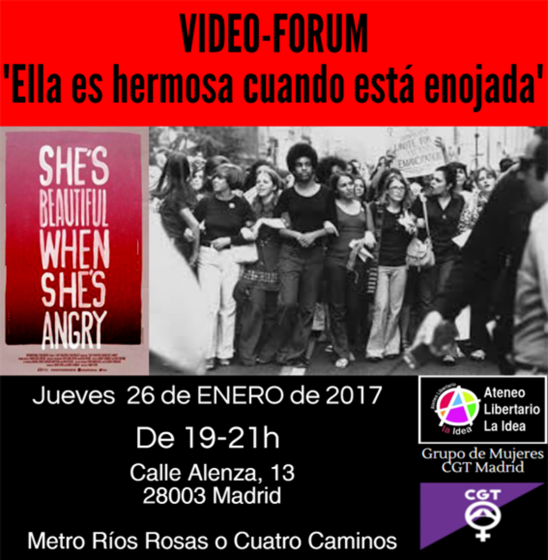 Vídeo-Fórum: «Ella es hemosa cuando está enojada» en el Ateneo Libertario La Idea