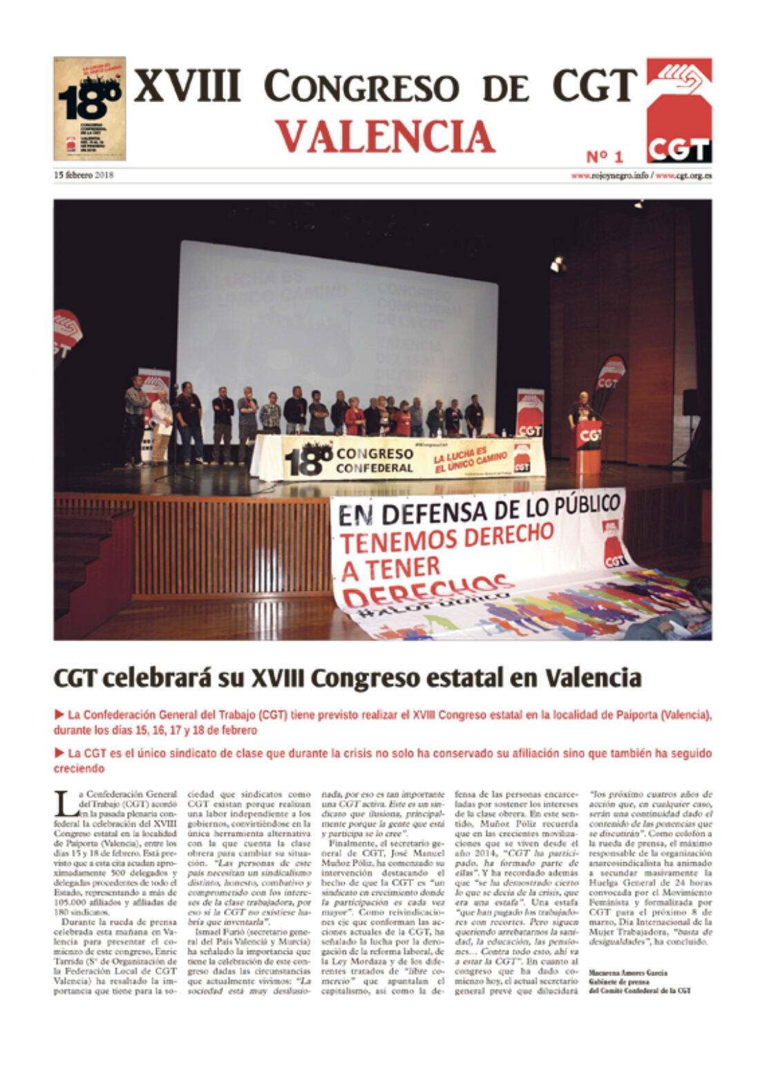 XVIII Congreso de CGT en Valencia. Diario 1