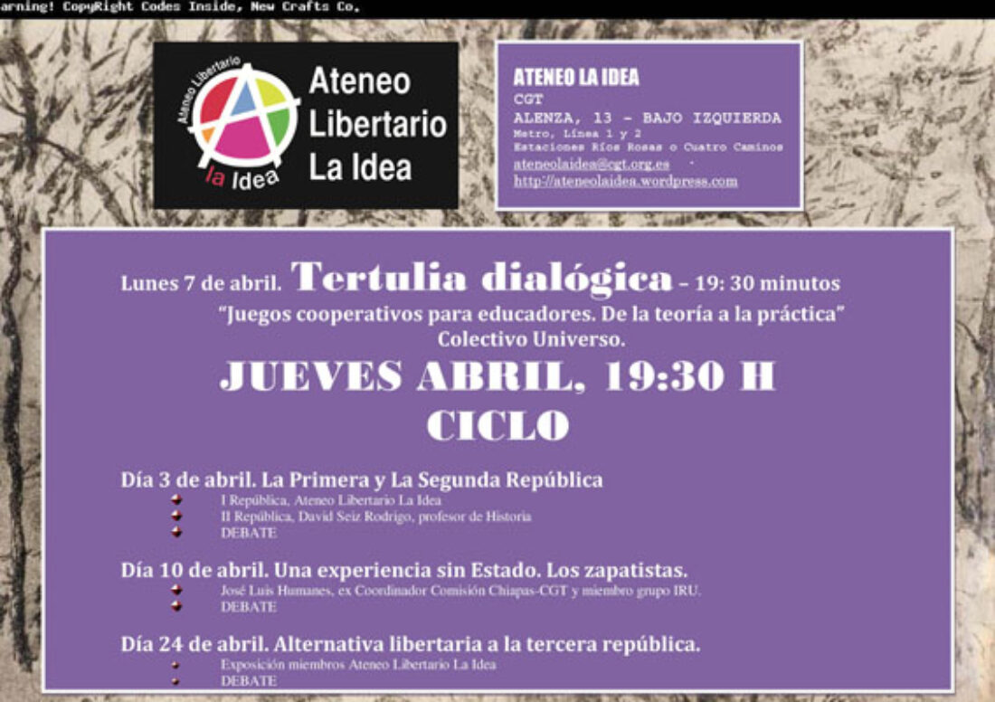Programación de abril del Ateneo Libertario La Idea