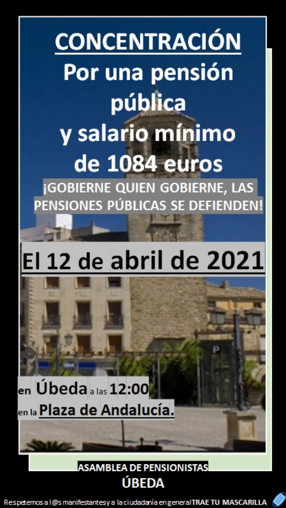 Concentración por las pensiones 12 de abril 2021 en Úbeda