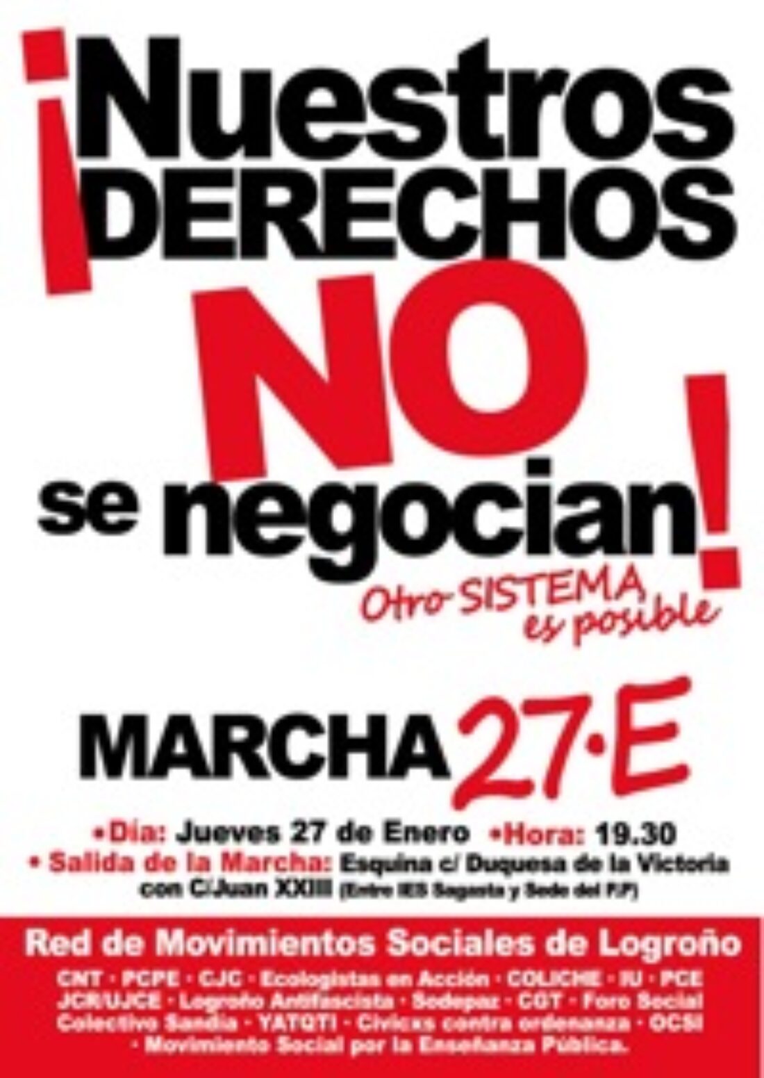27 enero, Logroño : Marcha «Nuestros derechos no se negocian»