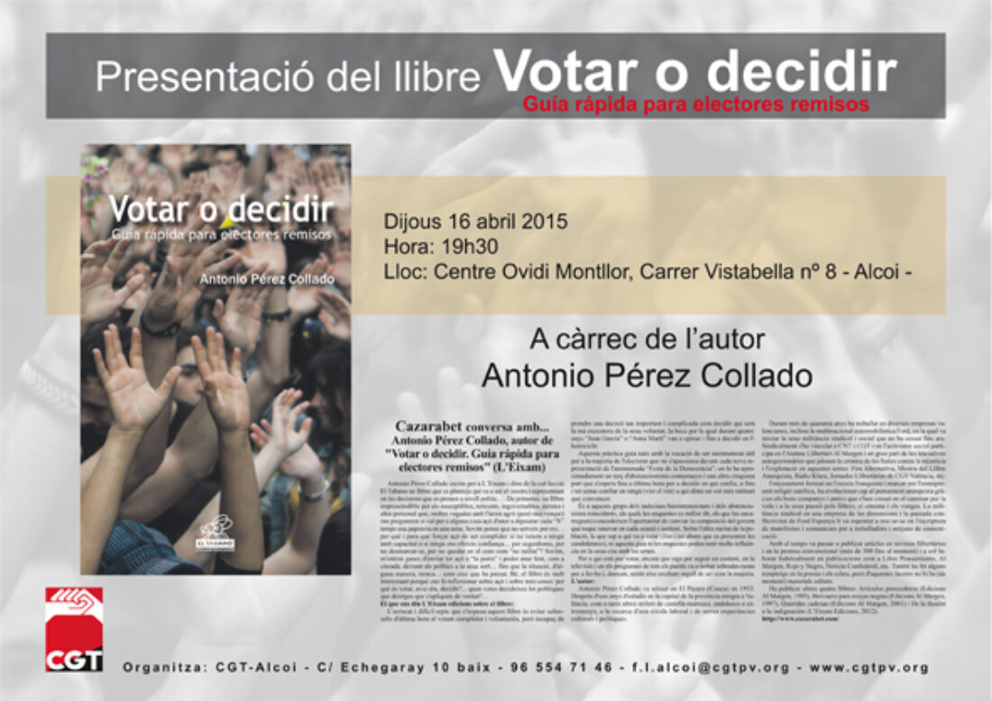 16-a Alcoi: Presentación del libro «Votar o decidir»
