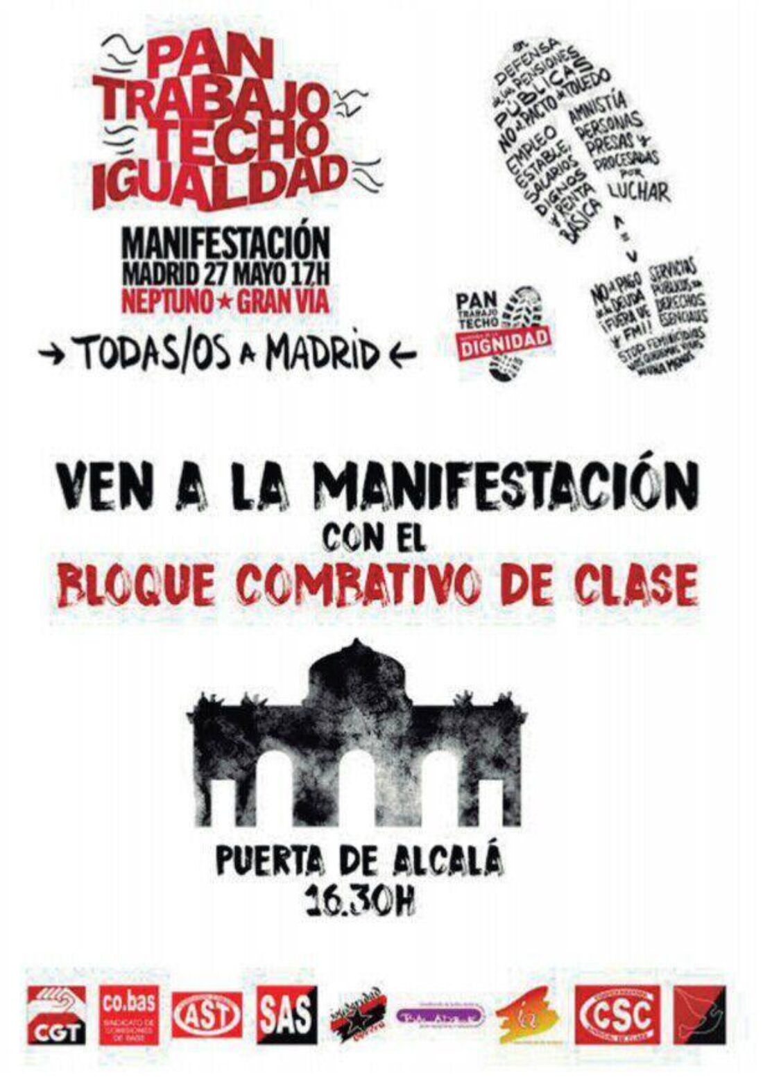 El Bloque Combativo de Clase llama a la movilización el 27 de mayo junto a las Marchas de la Dignidad
