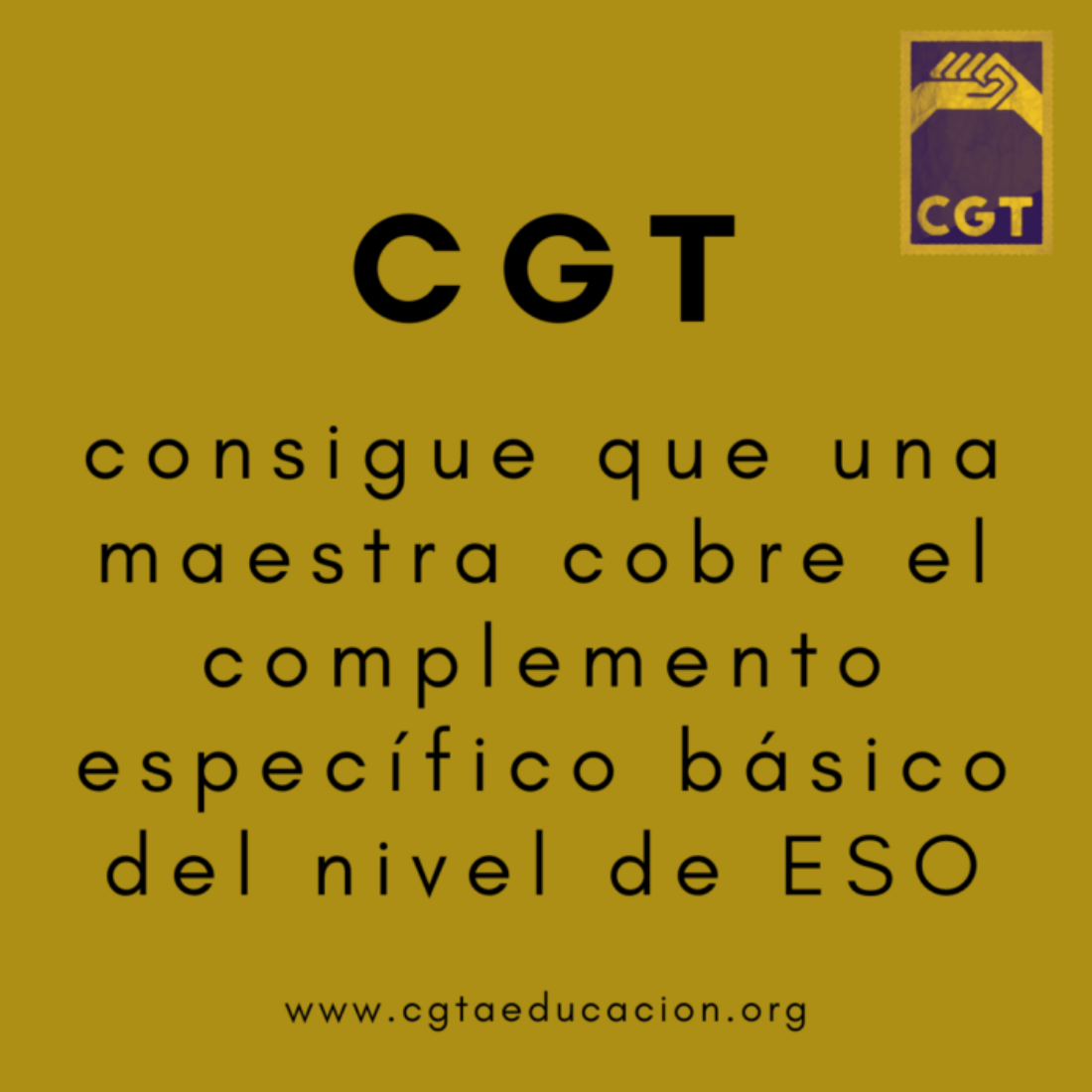 CGT consigue que una maestra cobre el complemento específico básico del nivel de ESO