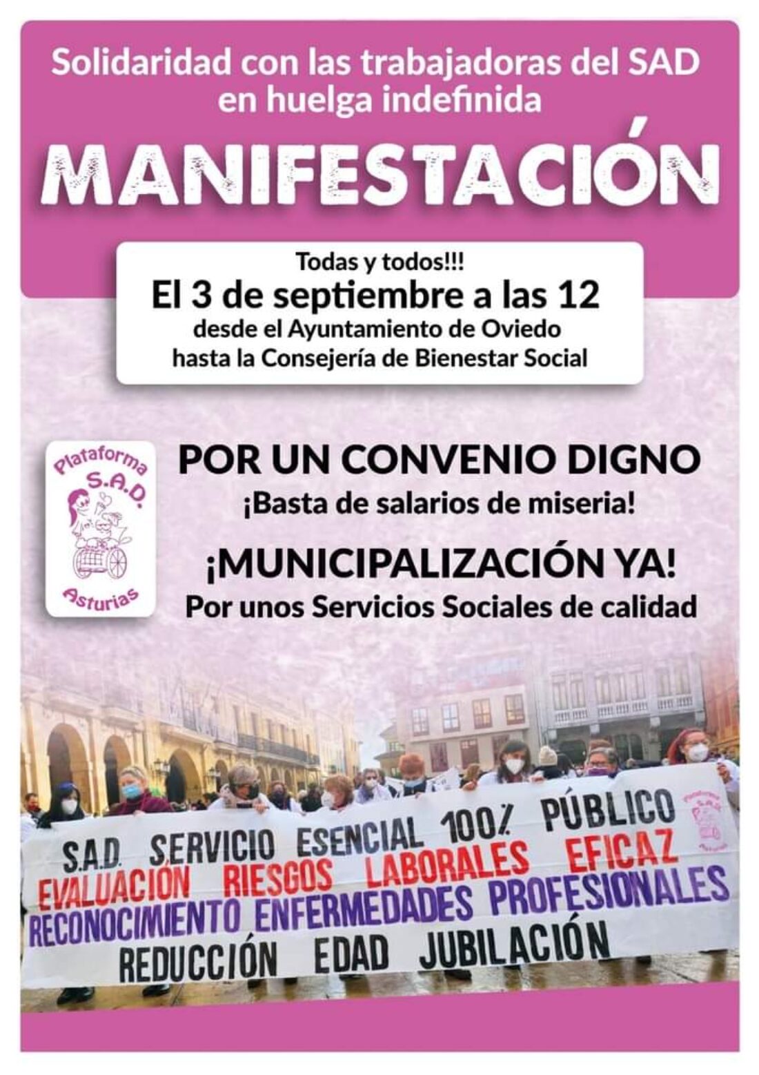 Apoyo a las trabajadoras del SAD de Asturias en huelga indefinida