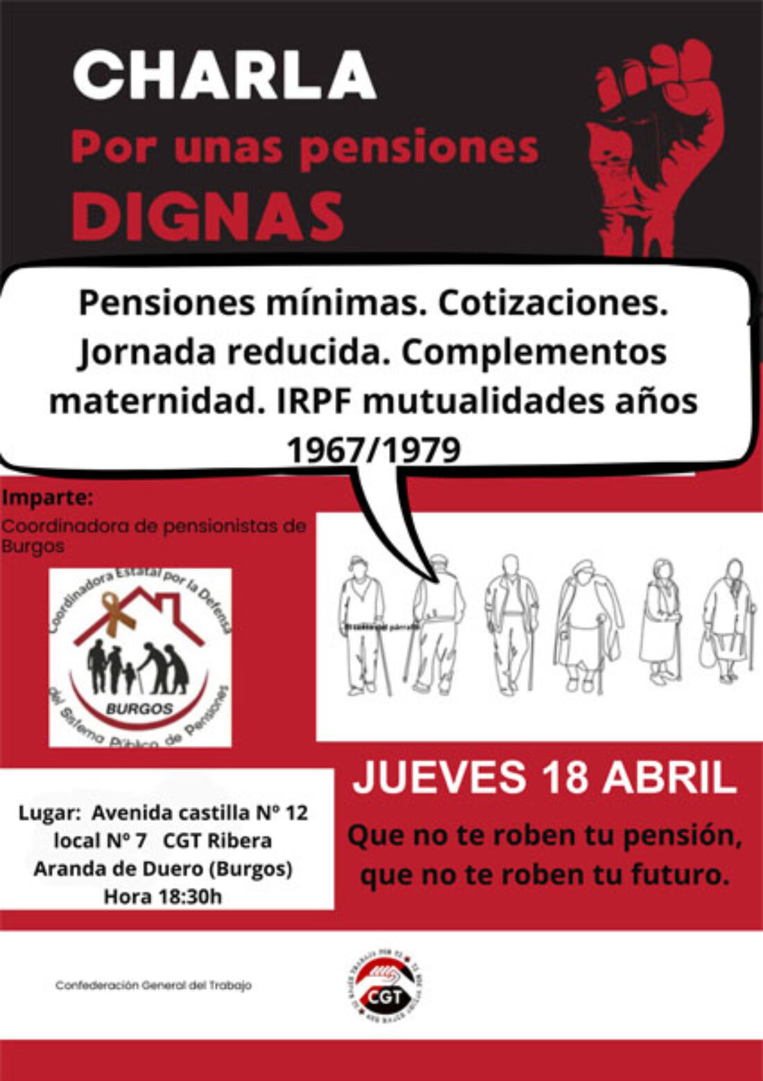 Charla sobre Pensiones Dignas en Aranda de Duero: ¡Qué no te roben tu pensión que no te roben tu Futuro!