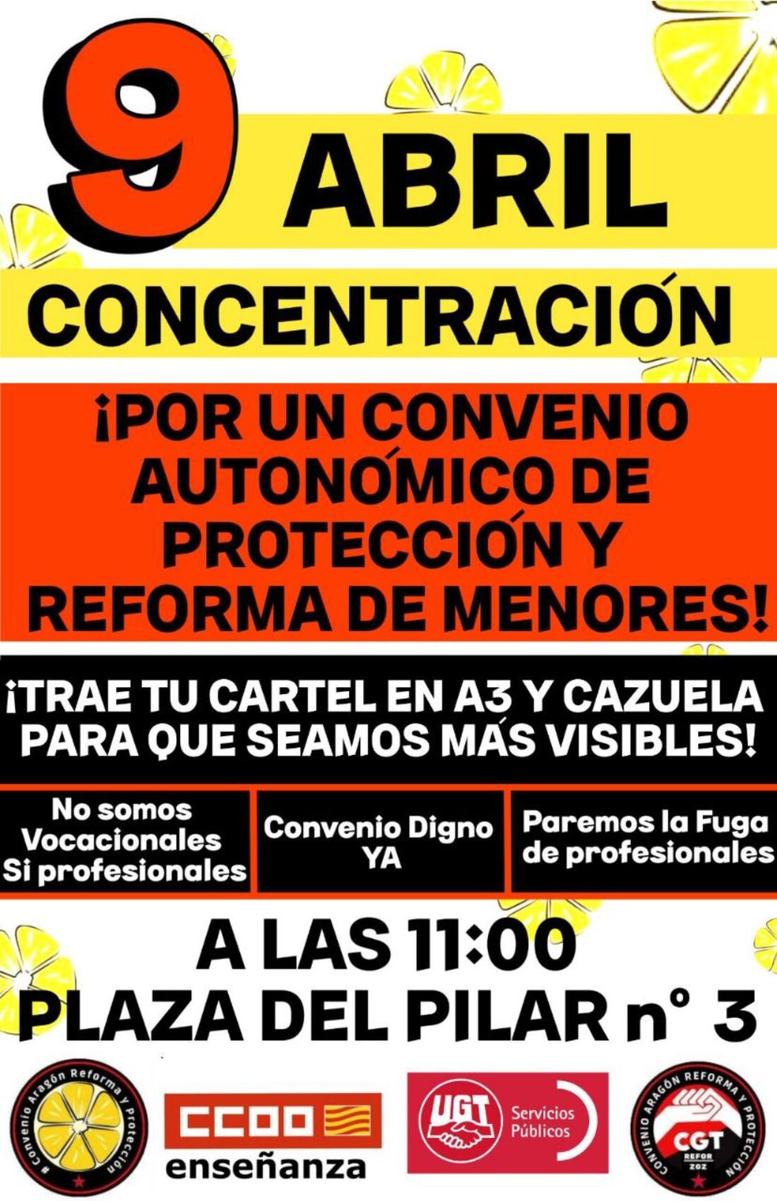 9-A: Convocatoria de concentración por la Plataforma por un Convenio de Protección y Reforma de Menores en Aragón