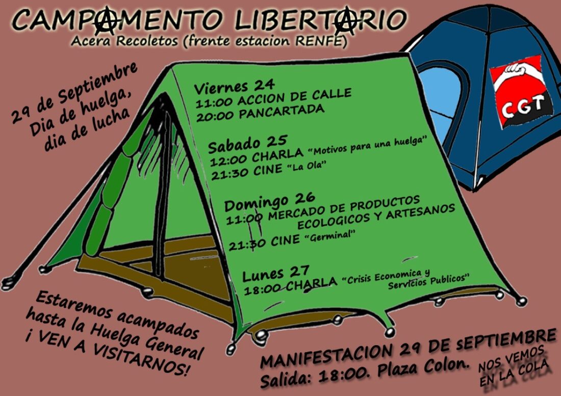 Valladolid: Campamento libertario de CGT hasta el día previo a la huelga general
