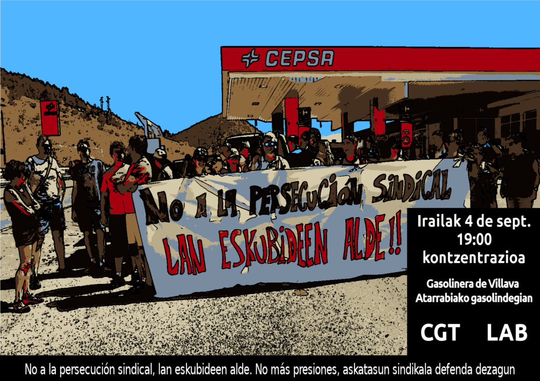 Concentración contra la persecución sindical en la gasolinera de Villava-Atarrabia