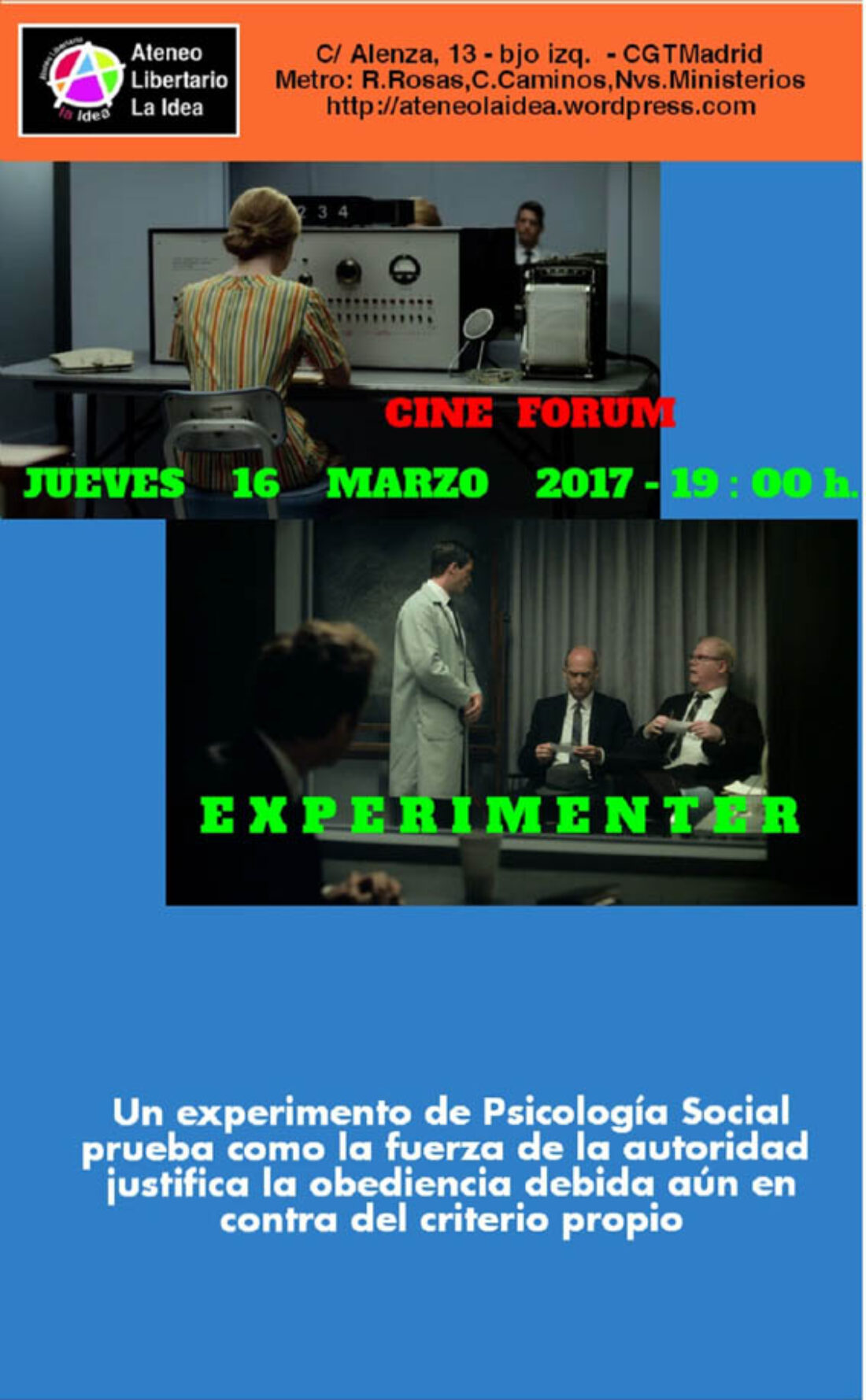 Cine fórum proyección de la película «Experimenter: La historia de Stanley Milgram»