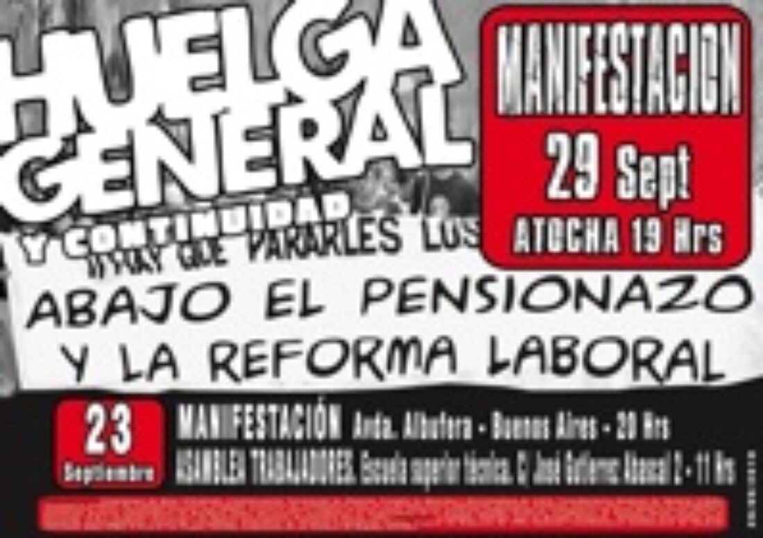 23 de septiembre, Madrid : Mani por la Continuidad de la Huelga General y Asamblea de Tabajadorxs