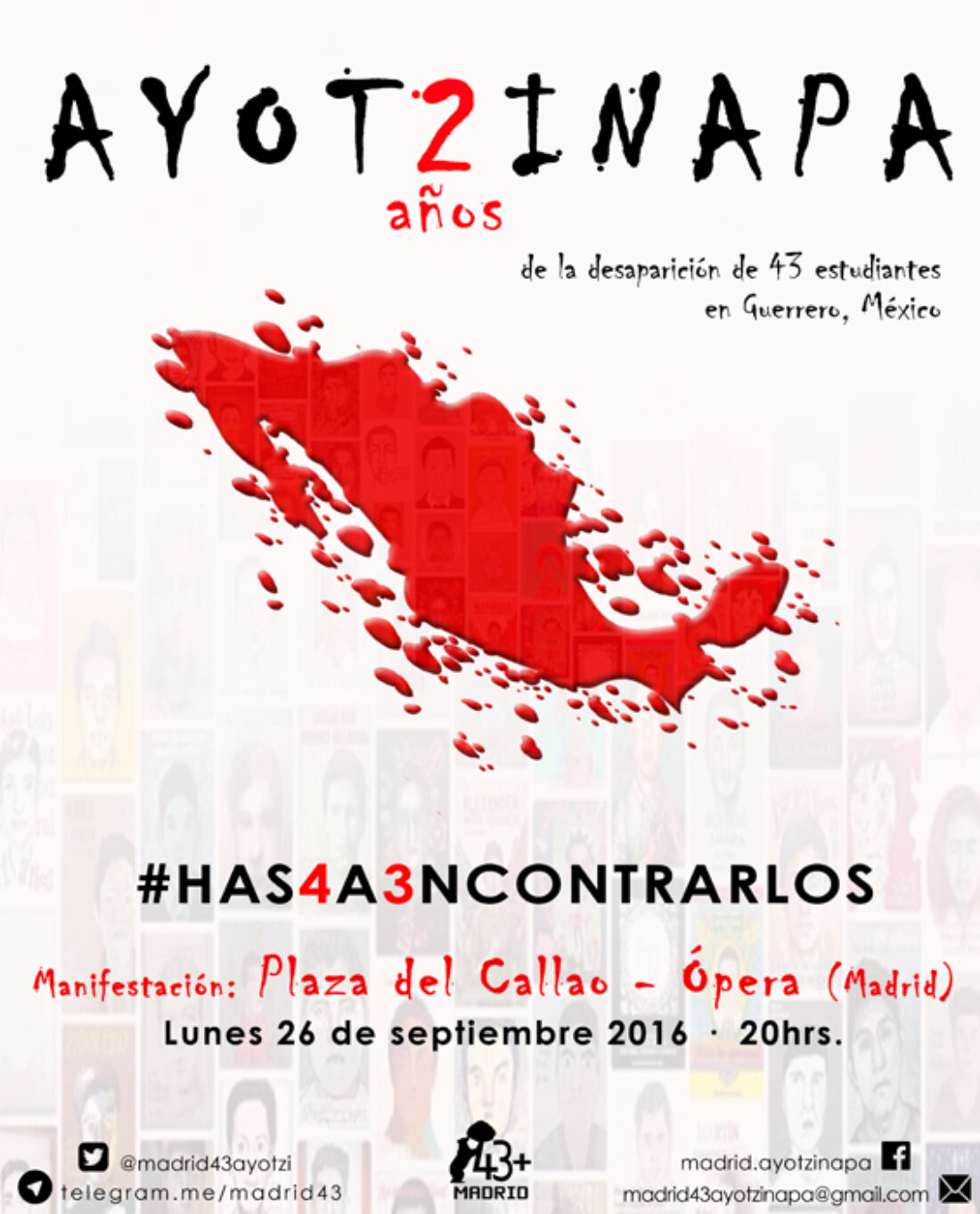 20-S: Manifestación por el 2º aniversario de la desaparición forzada de los 43 normalistas de Ayotzinapa, México