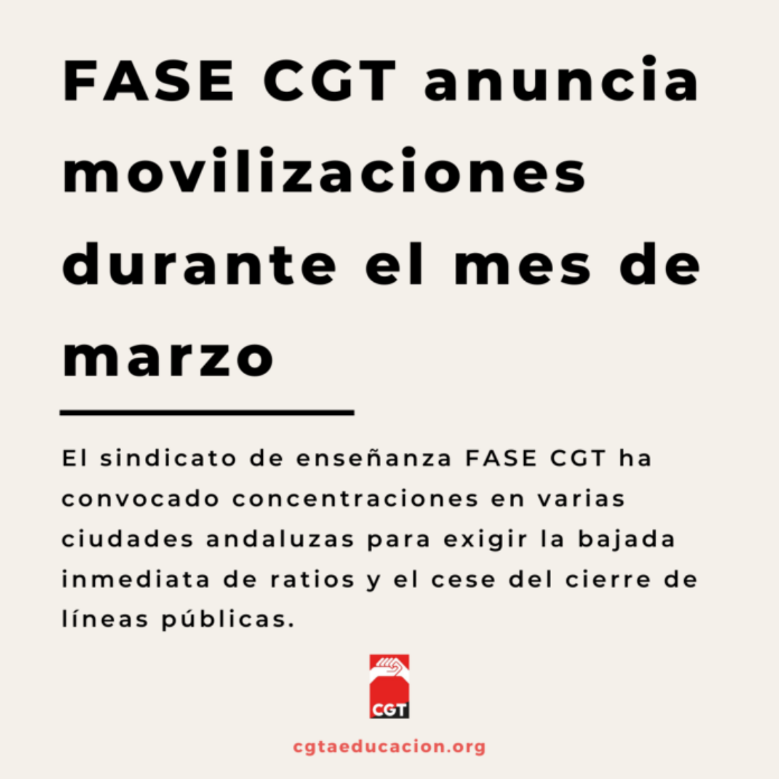 FASE CGT anuncia movilizaciones durante el mes de marzo